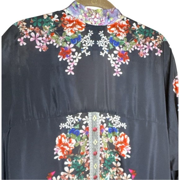 Johnny Was Shae Printed Silk Kimono Floral Mixed Print Purple Black Size Small - Picture 12 of 16